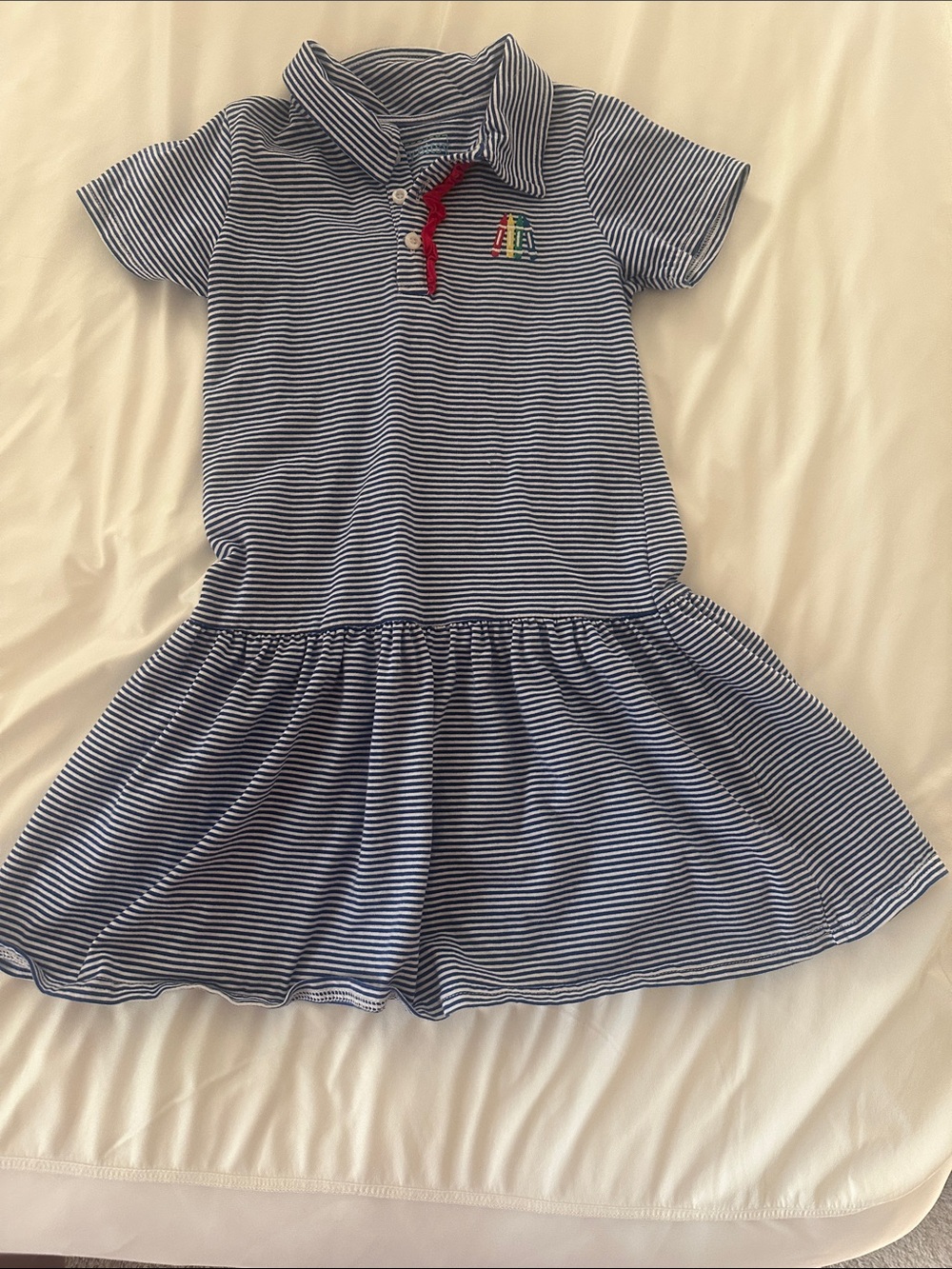 Itsy Bitsy Striped Polo Dress with Red Button Placket